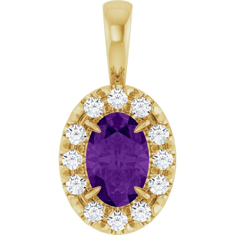 14K Gold Emerald Natural Amethyst Halo-Style Necklace or Pendant - Yellow Gold