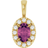 14K Gold Emerald Natural Pink Tourmaline Halo-Style Necklace or Pendant - Yellow Gold