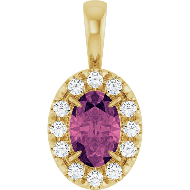 14K Gold Emerald Natural Pink Tourmaline Halo-Style Necklace or Pendant - Yellow Gold