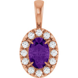 14K Gold Emerald Natural Amethyst Halo-Style Necklace or Pendant - Rose Gold