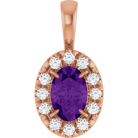 14K Gold Emerald Natural Amethyst Halo-Style Necklace or Pendant - Rose Gold