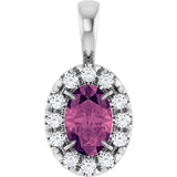 14K Gold Emerald Natural Pink Tourmaline Halo-Style Necklace or Pendant - White Gold