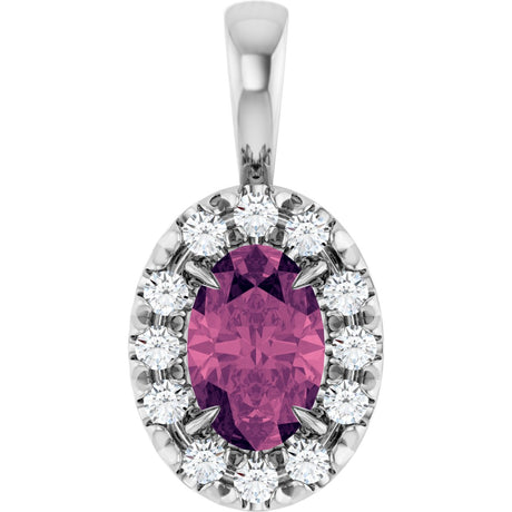 14K Gold Emerald Natural Pink Tourmaline Halo-Style Necklace or Pendant - White Gold