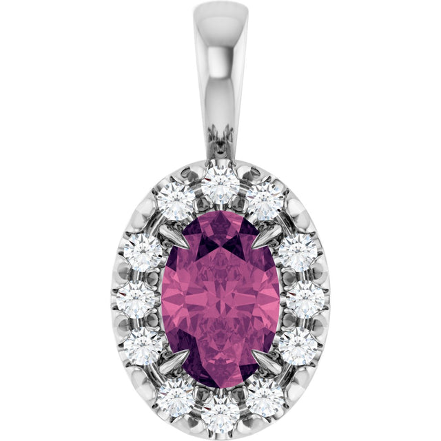 14K Gold Emerald Natural Pink Tourmaline Halo-Style Necklace or Pendant - White Gold
