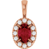 14K Gold Emerald Lab-Grown Ruby Halo-Style Necklace or Pendant - Rose Gold