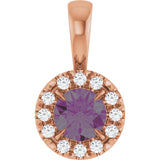 14K Gold Emerald Lab-Grown Alexandrite Halo-Style Necklace or Pendant - Rose Gold
