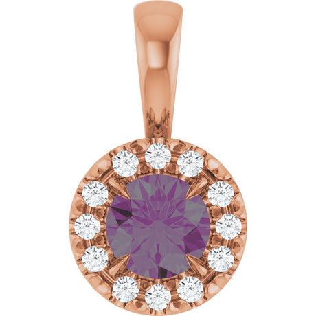 14K Gold Emerald Lab-Grown Alexandrite Halo-Style Necklace or Pendant - Rose Gold