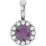 Platinum Emerald Lab-Grown Alexandrite Halo-Style Necklace or Pendant