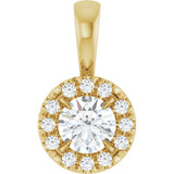 14K Gold Emerald Natural White Sapphire Halo-Style Necklace or Pendant - Yellow Gold