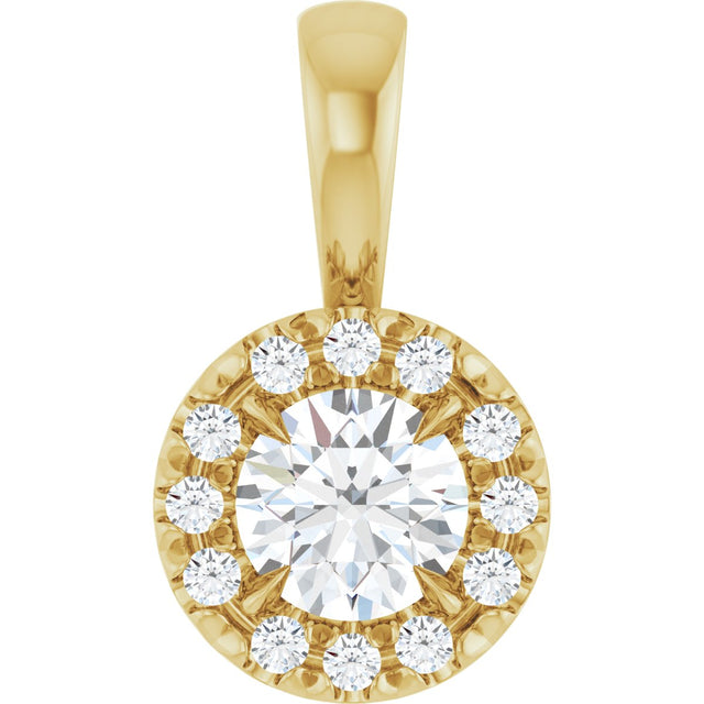 14K Gold Emerald Natural White Sapphire Halo-Style Necklace or Pendant - Yellow Gold