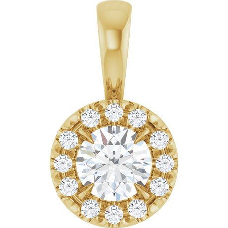 14K Gold Round Natural Diamond Halo-Style Necklace or Pendant – up to 1/8 CTW - Yellow Gold