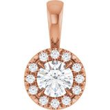 14K Gold Emerald Natural White Sapphire Halo-Style Necklace or Pendant - Rose Gold