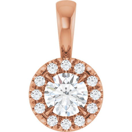 14K Gold Emerald Natural White Sapphire Halo-Style Necklace or Pendant - Rose Gold