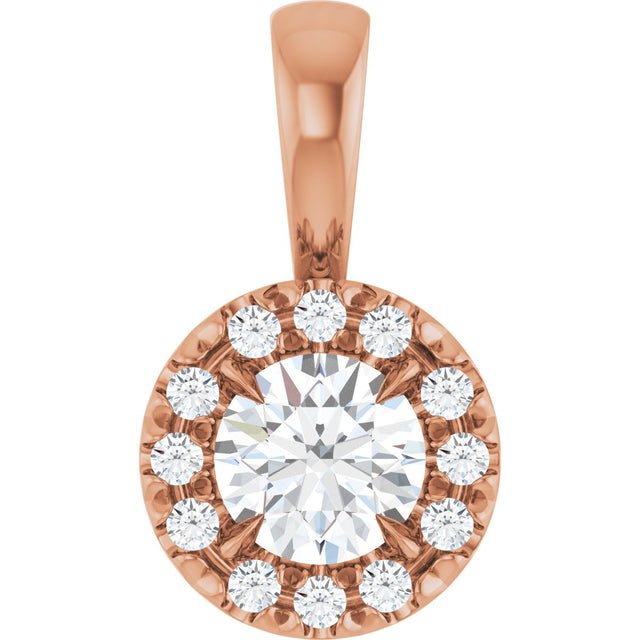 14K Gold Emerald Natural White Sapphire Halo-Style Necklace or Pendant - Rose Gold