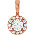 14K Gold Round Natural Diamond Halo-Style Necklace or Pendant – up to 1/8 CTW - Rose Gold