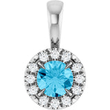 14K Gold Emerald Natural Aquamarine Halo-Style Necklace or Pendant - White Gold