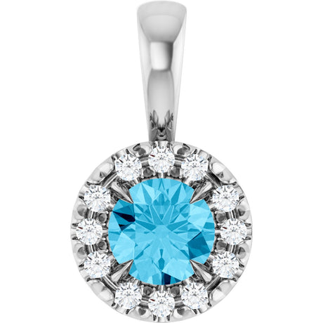 14K Gold Emerald Natural Aquamarine Halo-Style Necklace or Pendant - White Gold