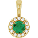 14K Gold Emerald Natural Emerald Halo-Style Necklace or Pendant - Yellow Gold
