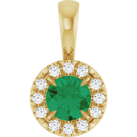14K Gold Emerald Lab-Grown Emerald Halo-Style Necklace or Pendant - Yellow Gold