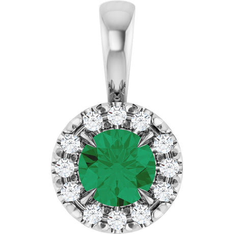 14K Gold Emerald Natural Emerald Halo-Style Necklace or Pendant - White Gold