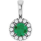 Platinum Emerald Natural Emerald Halo-Style Necklace or Pendant