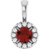 14K Gold Emerald Natural Mozambique Garnet Halo-Style Necklace or Pendant - White Gold