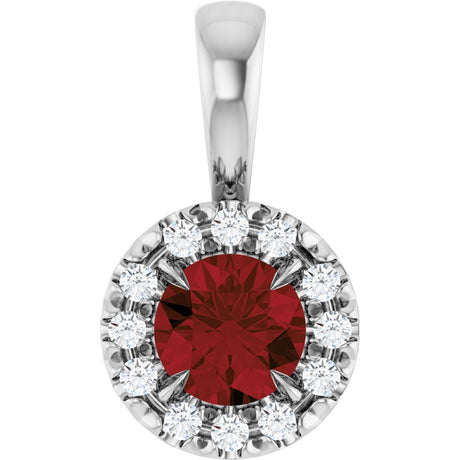 14K Gold Emerald Natural Mozambique Garnet Halo-Style Necklace or Pendant - White Gold