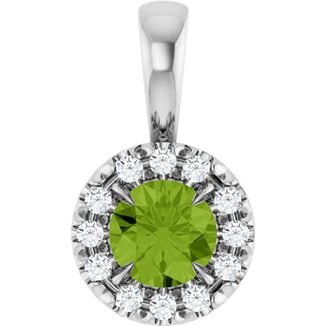 14K Gold Emerald Natural Peridot Halo-Style Necklace or Pendant - White Gold