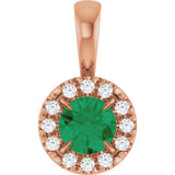 14K Gold Emerald Lab-Grown Emerald Halo-Style Necklace or Pendant - Rose Gold