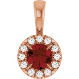 14K Gold Emerald Natural Mozambique Garnet Halo-Style Necklace or Pendant - Rose Gold