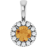 14K Gold Emerald Natural Citrine Halo-Style Necklace or Pendant - White Gold