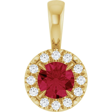 14K Gold Emerald Lab-Grown Ruby Halo-Style Necklace or Pendant - Yellow Gold