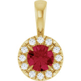 14K Gold Emerald Natural Ruby Halo-Style Necklace or Pendant - Yellow Gold
