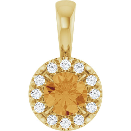 14K Gold Emerald Natural Citrine Halo-Style Necklace or Pendant - Yellow Gold
