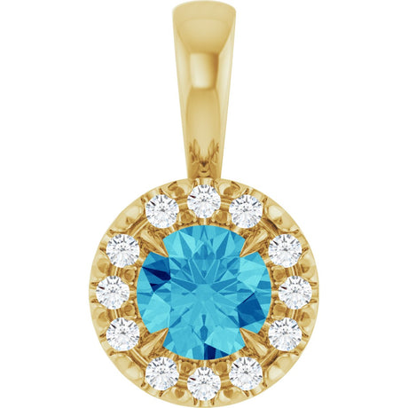 14K Gold Emerald Natural Blue Zircon Halo-Style Necklace or Pendant - Yellow Gold