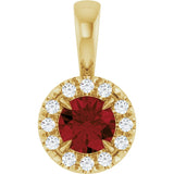 14K Gold Emerald Natural Mozambique Garnet Halo-Style Necklace or Pendant - Yellow Gold