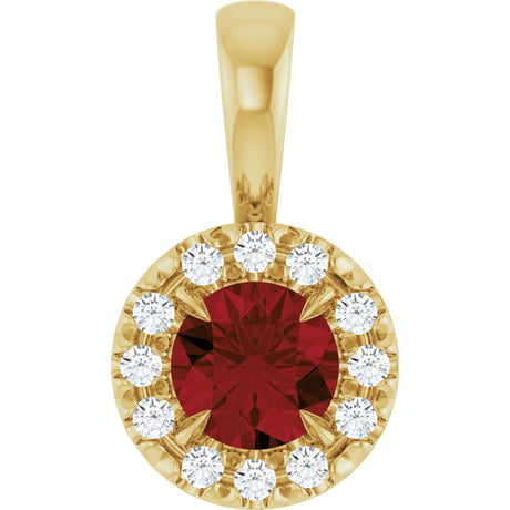 14K Gold Emerald Natural Mozambique Garnet Halo-Style Necklace or Pendant - Yellow Gold