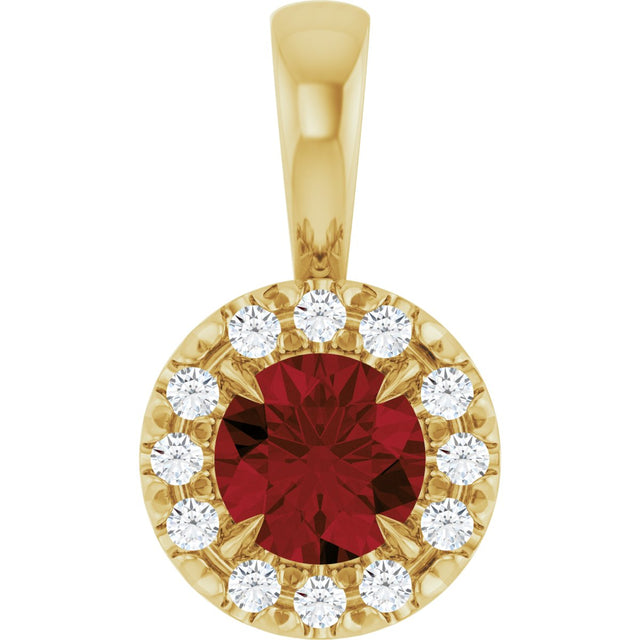 14K Gold Emerald Natural Mozambique Garnet Halo-Style Necklace or Pendant - Yellow Gold