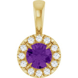 14K Gold Emerald Natural Amethyst Halo-Style Necklace or Pendant - Yellow Gold