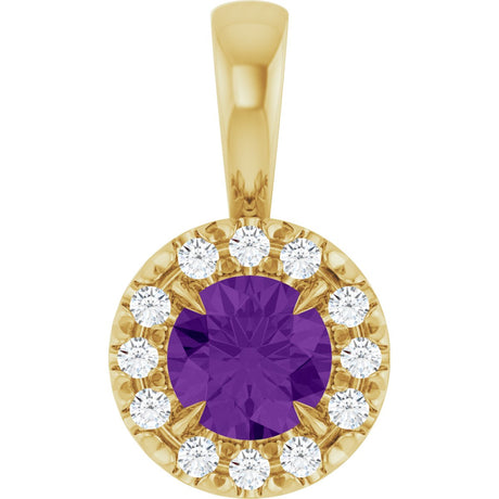 14K Gold Emerald Natural Amethyst Halo-Style Necklace or Pendant - Yellow Gold