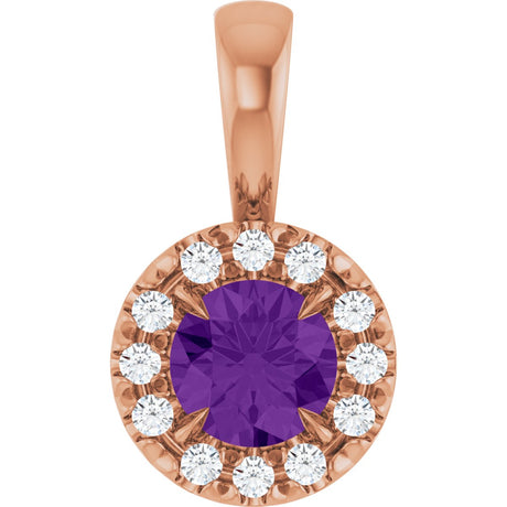 14K Gold Emerald Natural Amethyst Halo-Style Necklace or Pendant - Rose Gold