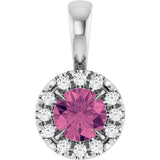Platinum Emerald Natural Pink Tourmaline Halo-Style Necklace or Pendant