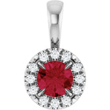 14K Gold Emerald Lab-Grown Ruby Halo-Style Necklace or Pendant - White Gold