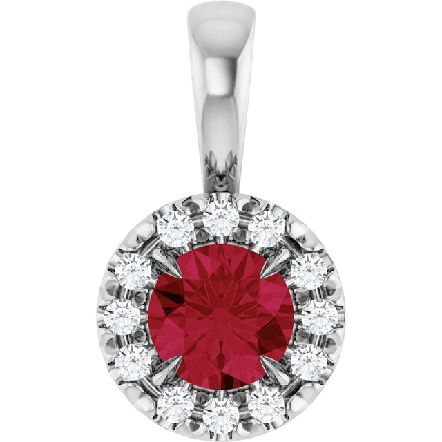 Platinum Emerald Lab-Grown Ruby Halo-Style Necklace or Pendant