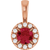 14K Gold Emerald Natural Ruby Halo-Style Necklace or Pendant - Rose Gold