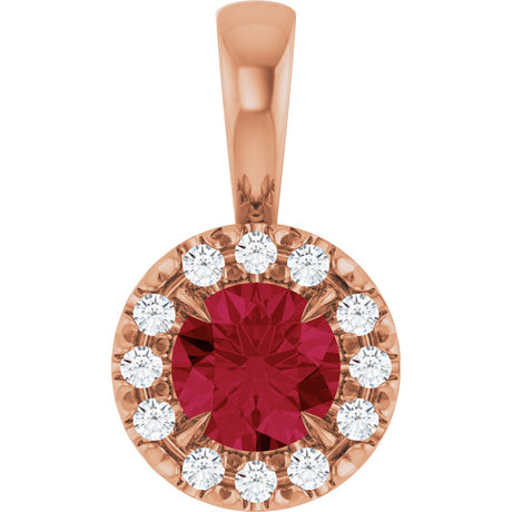 14K Gold Emerald Natural Ruby Halo-Style Necklace or Pendant - Rose Gold