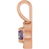 14K Gold Emerald Lab-Grown Alexandrite Halo-Style Necklace or Pendant - Rose Gold - view 3