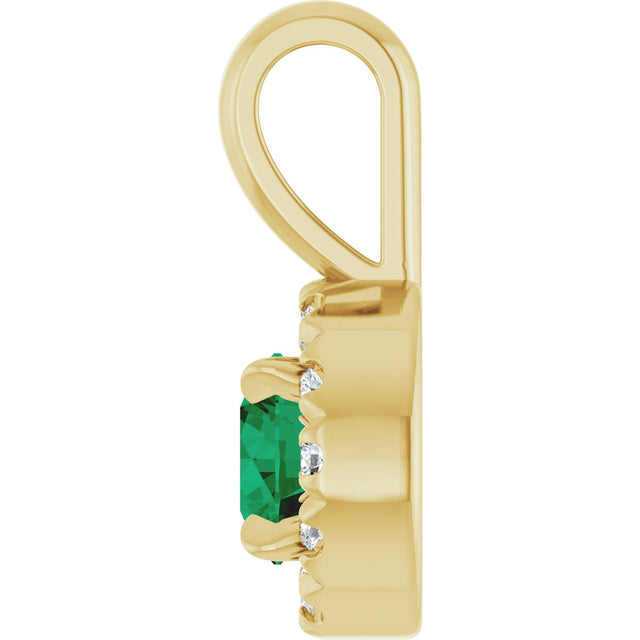 14K Gold Emerald Natural Emerald Halo-Style Necklace or Pendant - Yellow Gold - view 3