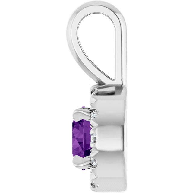 14K Gold Emerald Natural Amethyst Halo-Style Necklace or Pendant - White Gold - view 3