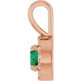 14K Gold Emerald Lab-Grown Emerald Halo-Style Necklace or Pendant - Rose Gold - view 3